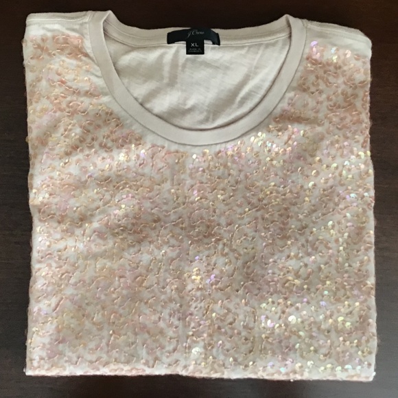 NWT J Crew Sequined T-shirt Rose Pink, XL - Picture 3 of 6